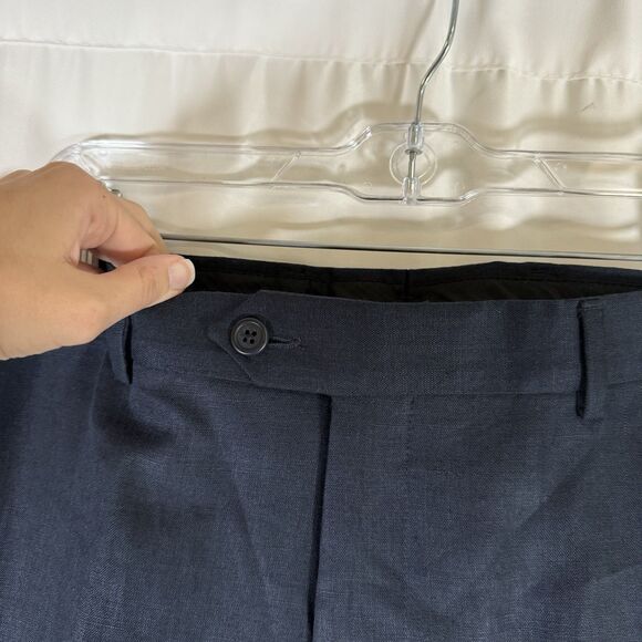 New Nordstrom Men's Shop Linen Pants Men's 34R Navy Blue Flat Front Office Work - Picture 8 of 12